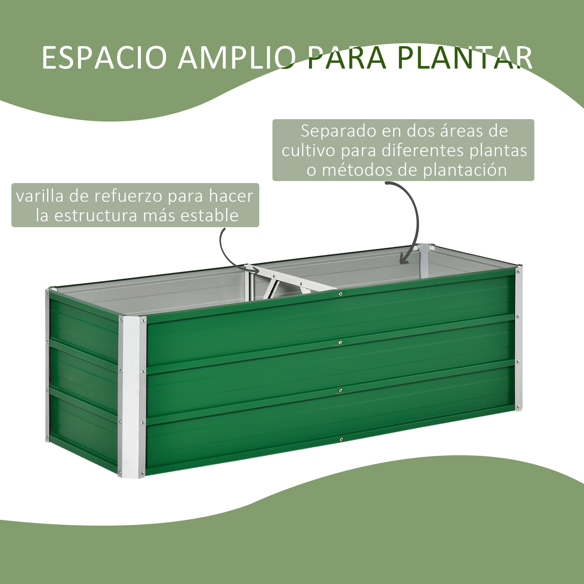 Arriate de Jardín de Acero Jardinera Macetero Cultivos Plantas 125x47x40cm Verde