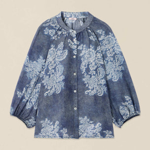 Oltre - Camicia in voile fantasia - Blu