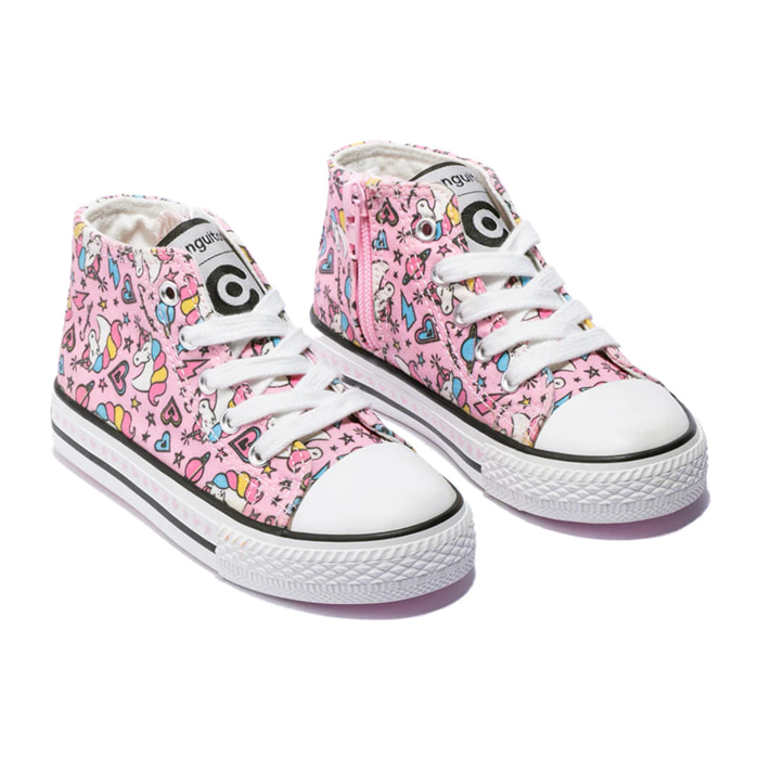 Zapatillas Altas de Niña de Lona con Estampado de Unicornios Multicolor