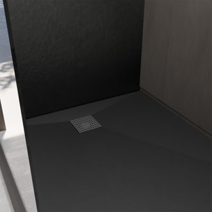 Receveur de douche Noir Effet Pierre 90x90 cm et Grille décor Perforée en Inox