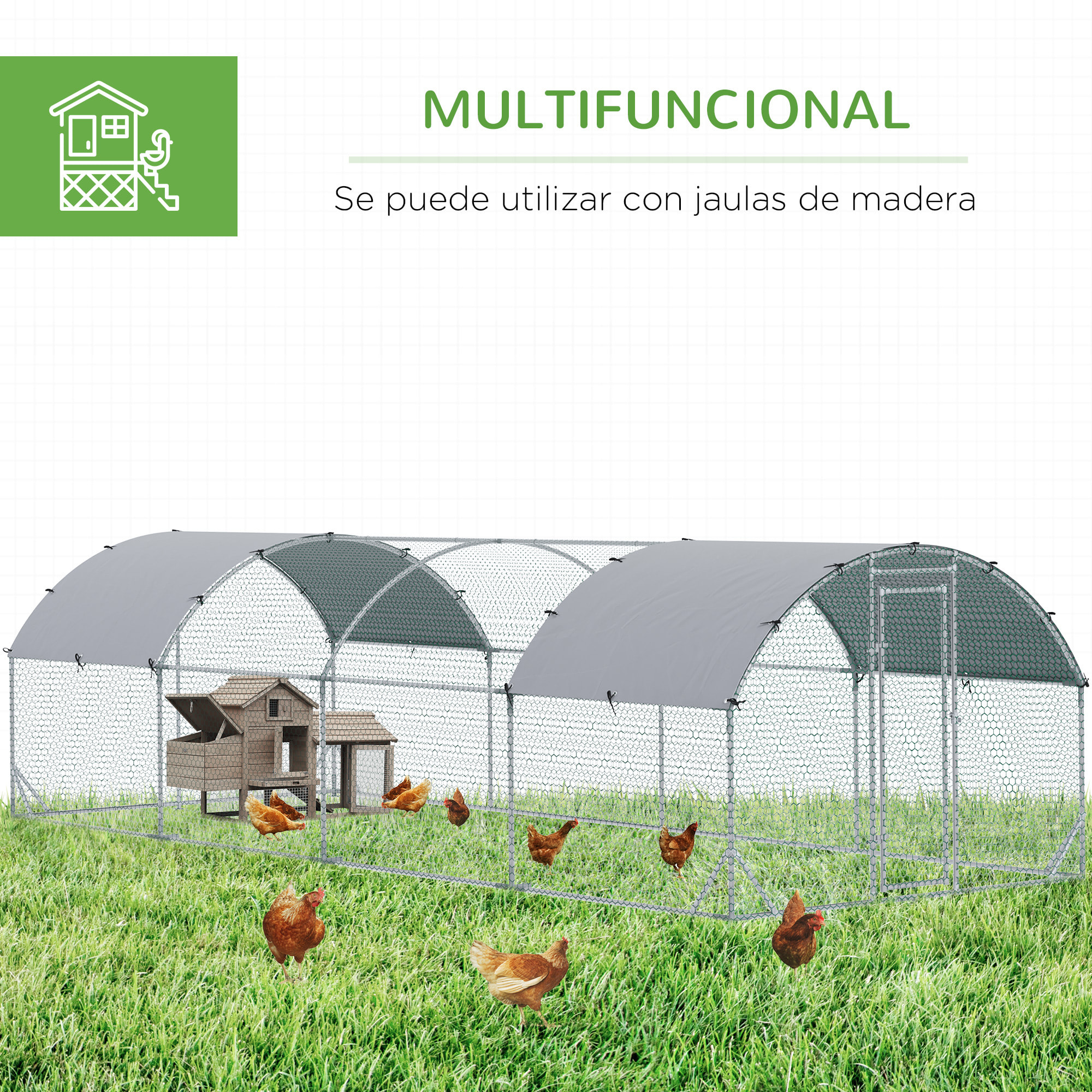 Gallinero para Exterior Grande de Acero Galvanizado 280x760x197 cm Jaula de Aves Cubierta de Tela Oxford Impermeable y Resistente a los Rayos UV para Patio Plata