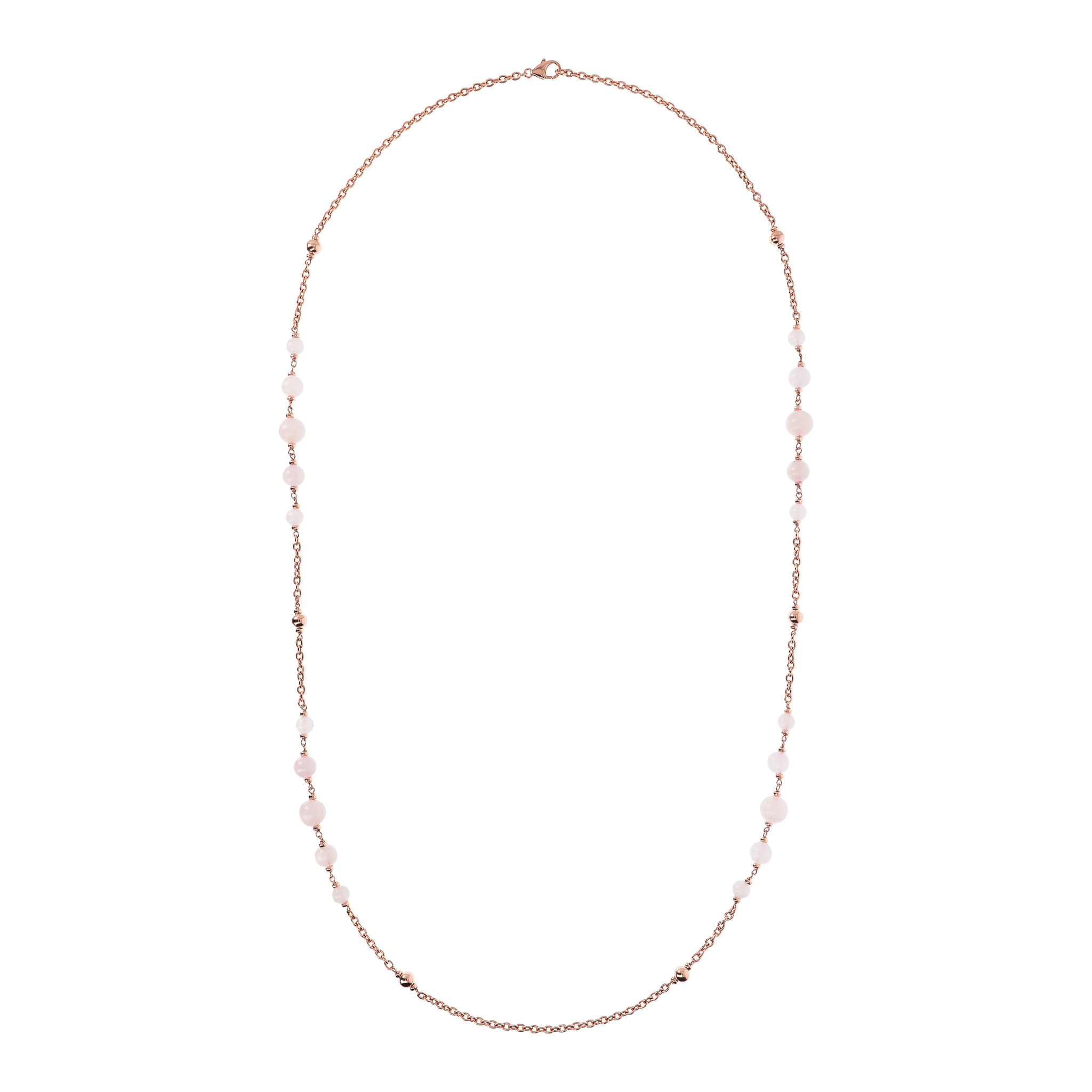 Collana Lunga con Bead Lucide e Sfere Graduate in Quarzo Rosa