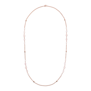 Collana Lunga con Bead Lucide e Sfere Graduate in Quarzo Rosa