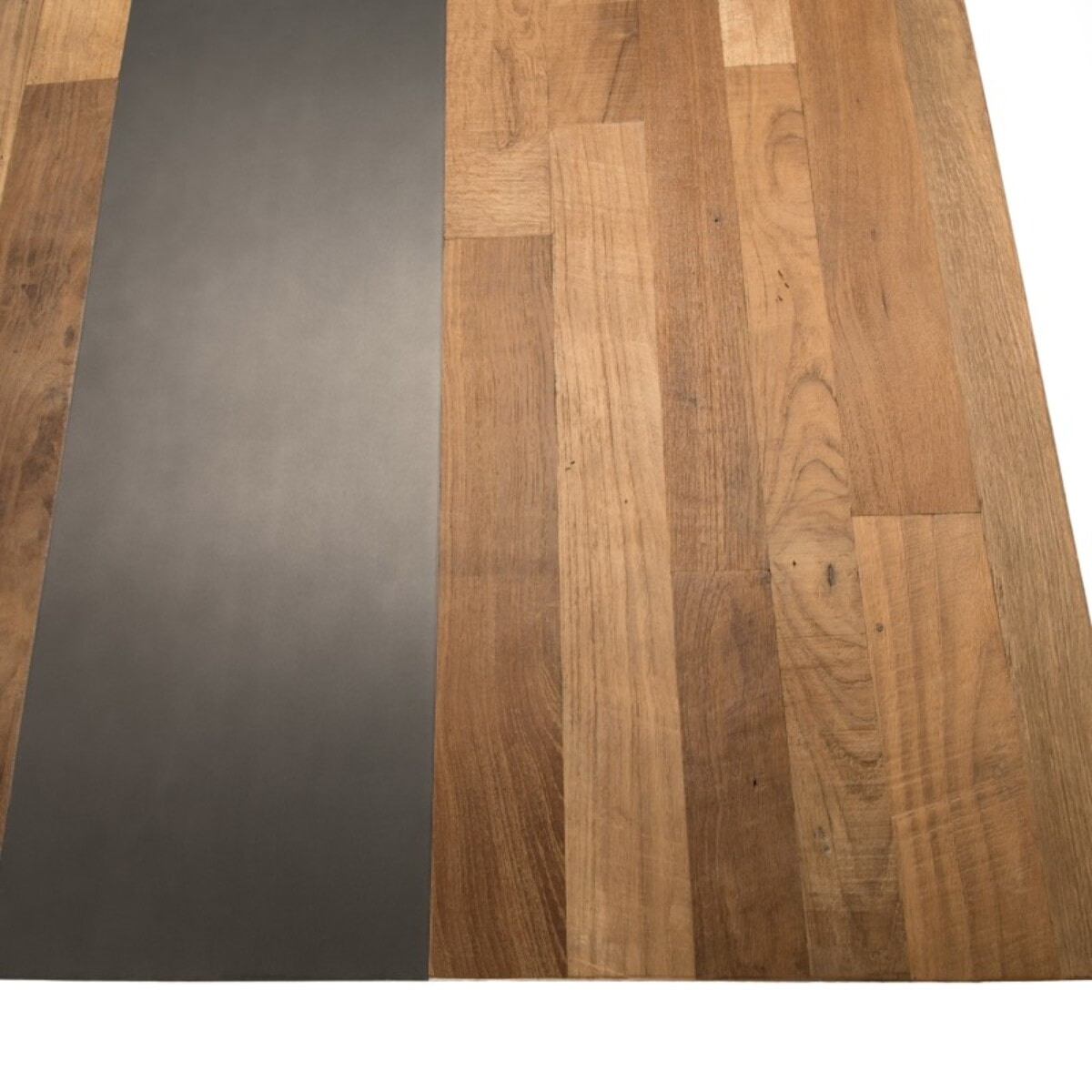 MAXENCE - Table basse carrée 120x120cm bois Teck recyclé métal et pieds métal noir