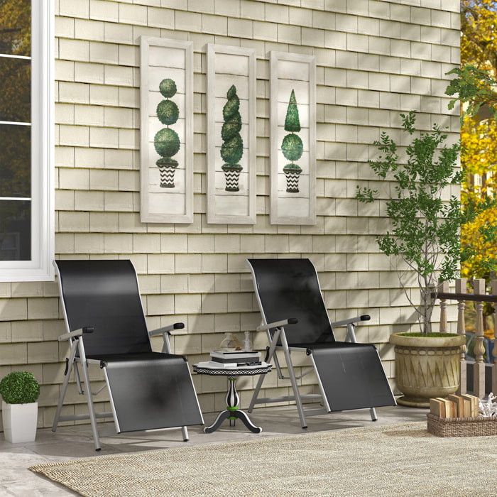 Conjunto de 2 Tumbonas Reclinables y Plegables Tumbonas de Jardín con Respaldo y Reposapiés Ajustable en 10 Posiciones Carga 120 kg 78x58x110 cm Negro