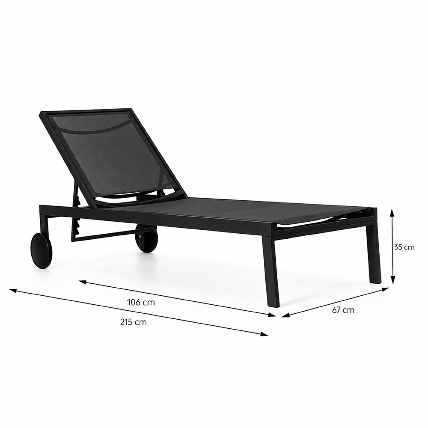 Lot de 2 bains de soleil inclinables noir avec roues en aluminium CARA