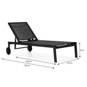 Lot de 2 bains de soleil inclinables noir avec roues en aluminium CARA