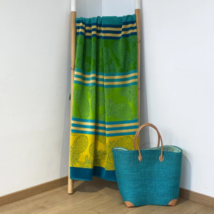 Serviette de plage éponge velours Jacquard ciselé Vert 90x170 340g/m² - Cancun