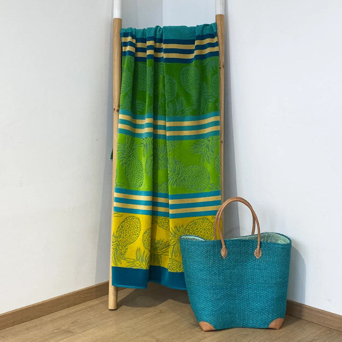 Serviette de plage éponge velours Jacquard ciselé Vert 90x170 340g/m² - Cancun