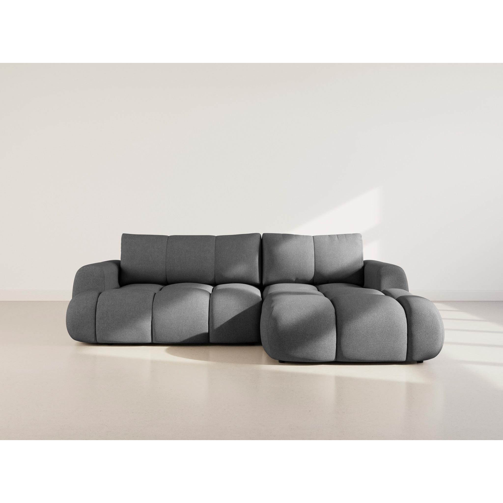 Yulin - Canapé d'angle droit 4 places convertible avec coffre en tissu bouclette - Gris