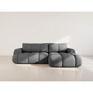 Yulin - Canapé d'angle droit 4 places convertible avec coffre en tissu bouclette - Gris