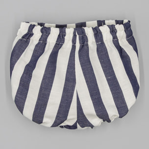 Bermuda de rayas azul marino, con cintura y bajo elastico.