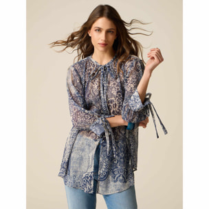 Oltre - Blusa in fantasia con fiocchi - Blu