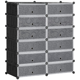 Zapatero Modular Cubos de Plástico Armario Modular para Zapatos con 12 Cubos con Puerta Diseño Bricolaje para Entrada Dormitorio Negro