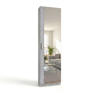 Zapatero alto de 1 puerta con espejo en gris cemento 180x50 cm Roma Gris cemento