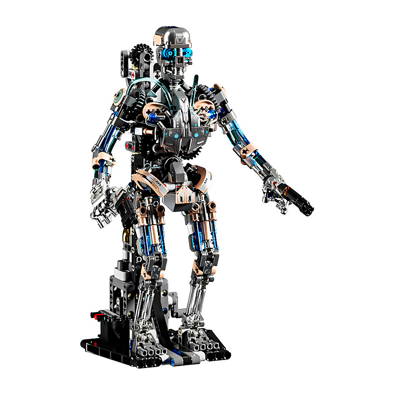 Maqueta 3D mecanizada de esqueleto con 692 piezas, equipada con luces y mecanismo de manivela que permite movimiento dinámico.