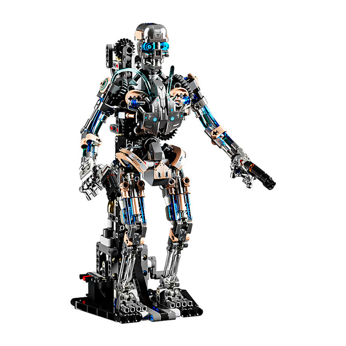 Maqueta 3D mecanizada de esqueleto con 692 piezas, equipada con luces y mecanismo de manivela que permite movimiento dinámico.