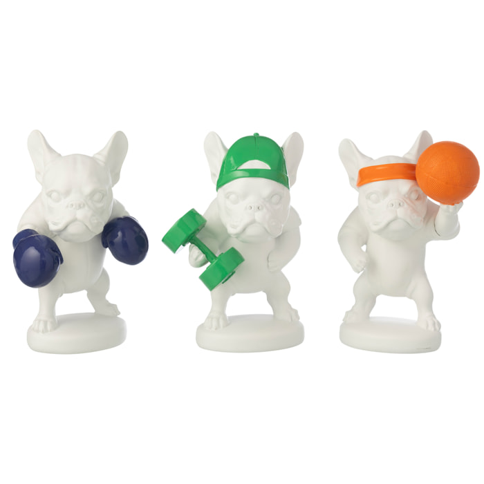 J-Line Bulldog Sport décoratif - polyrésine - multicolore - 3 pièces