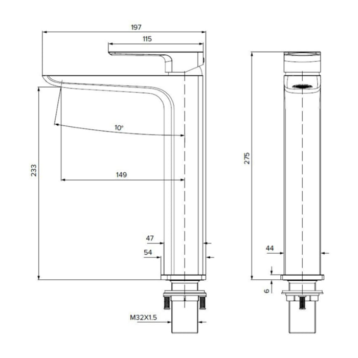 Brevis mitigeur lavabo haut à levier, sans vidage, chrome (SATBSBRE285)