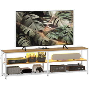 Mueble de TV Industrial Mueble de TV para Salón con Luces LED Control Remoto Extensión para Cargar y 2 Compartimentos Abiertos Mueble para Televisión de 65 Pulgadas 159x29x46,5 cm Natural