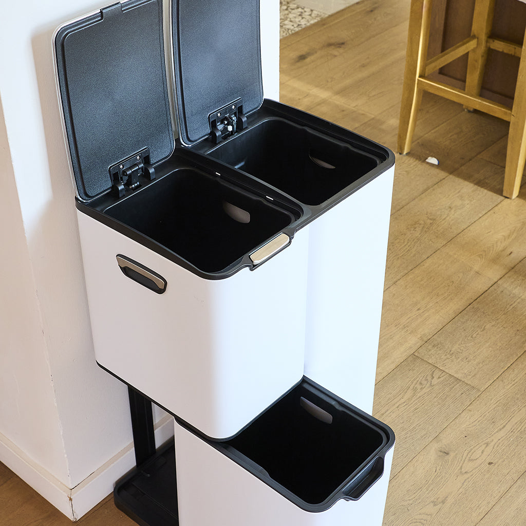 Poubelle pédale tri sélectif HAJA blanc 60L