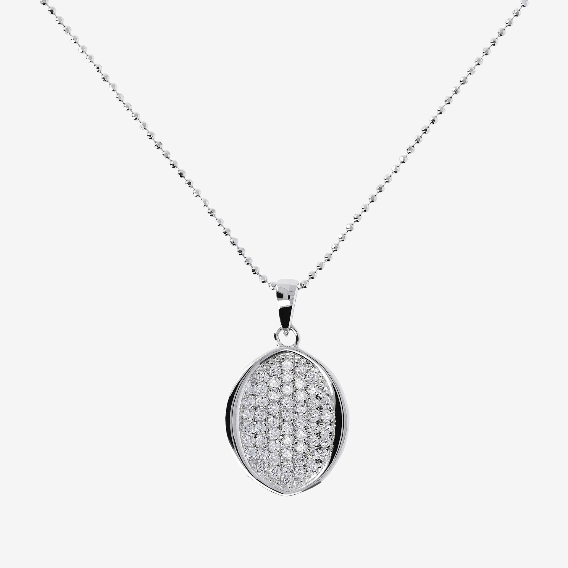 Collana  in Argento 925 con Pendete Ovale in Pavé di Cubic Zirconia
