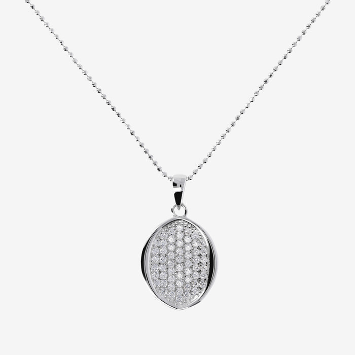 Collana  in Argento 925 con Pendete Ovale in Pavé di Cubic Zirconia