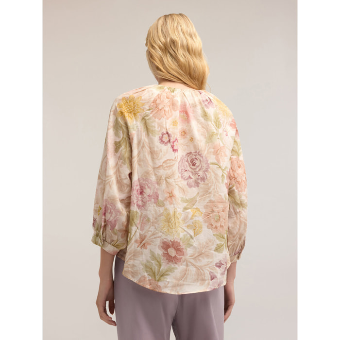 Motivi - Blusa holgada de muselina de algodón con estampado floral - Rosa cipria