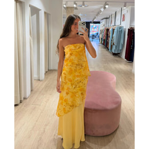 Vestido largo palabra de honor con diseño de tres capas