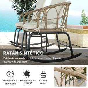 Conjunto de Muebles de Ratán de 3 Piezas Cojunto de Mecedoras de Jardín con 1 Mesa de Centro 2 Mecedoras y Cojines para Jardín Terraza Patio Crema y Beige