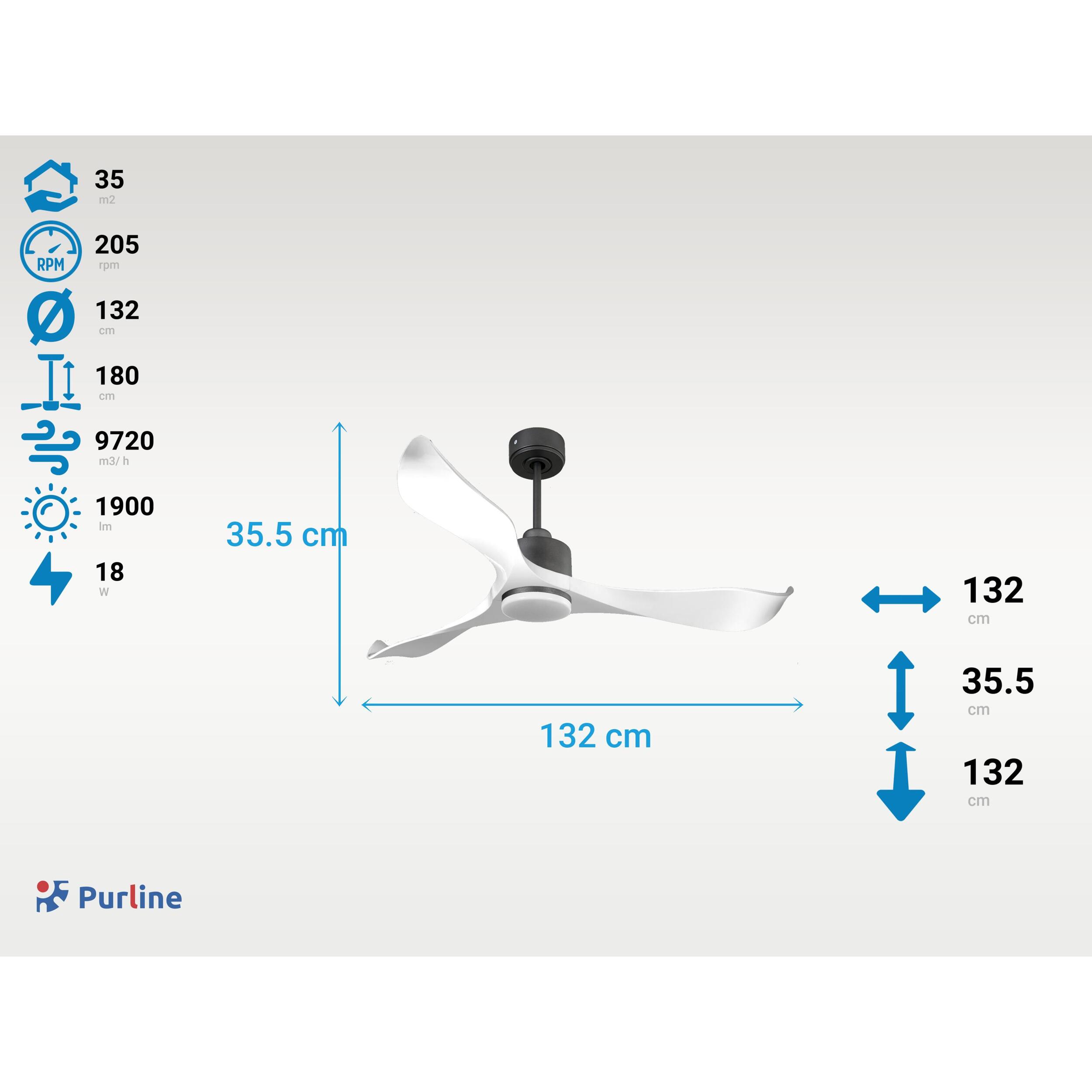 Ventilateur de plafond Réversible  Thermostat Dimmable Wifi Moteur à courant continu Toits en pente Télécommande Lumière à trois tons Adaptateur 2/3 Lames