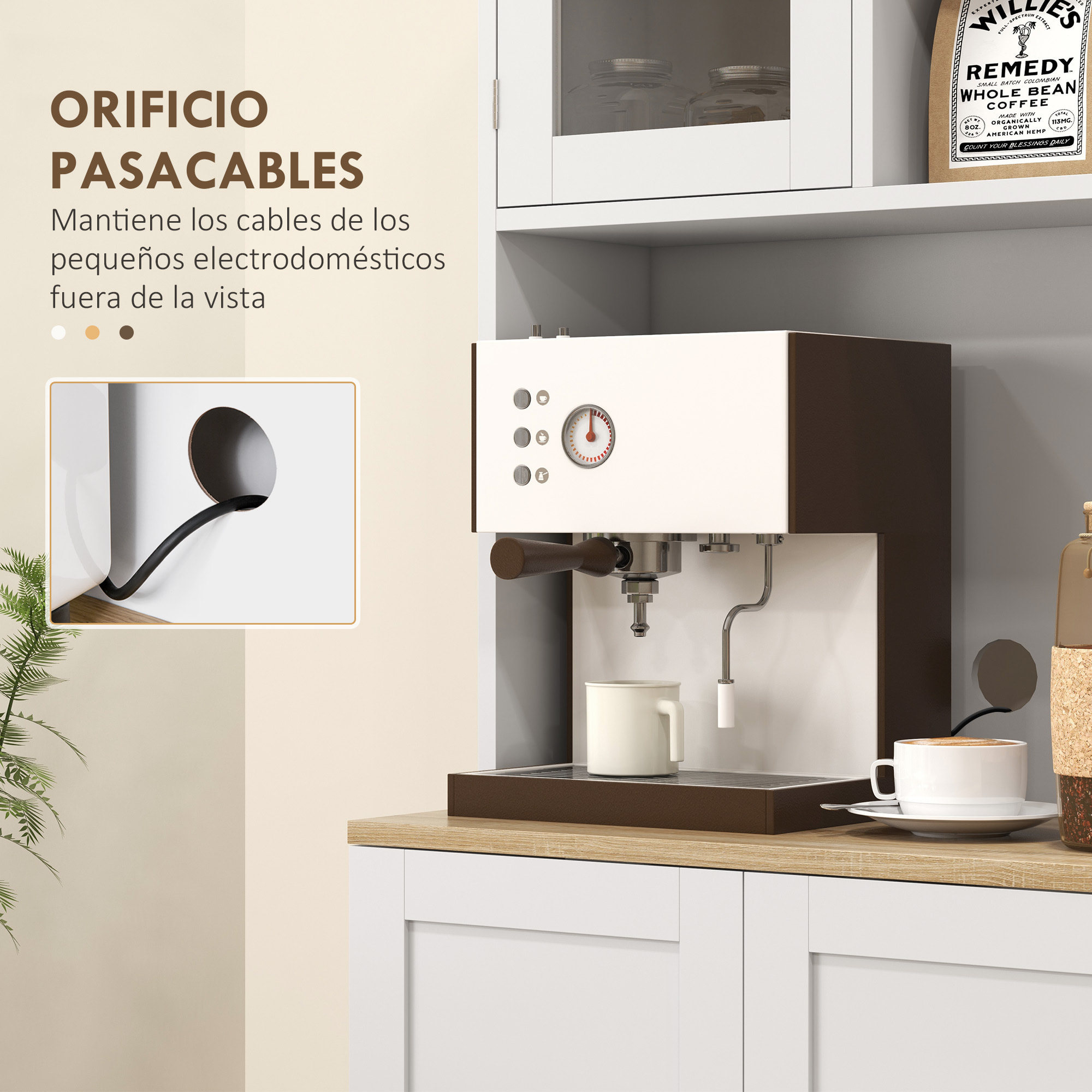 Alacena de Cocina Armario de Cocina Mueble Auxiliar de Cocina con 3 Puertas Estantes Ajustables y 8 Estantes en la Puerta para Comedor Salón 60x35x169 cm Blanco