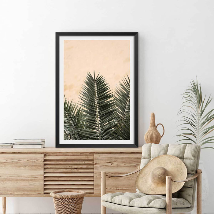 Poster sandy palme Affiche + cadre en bois - Noir