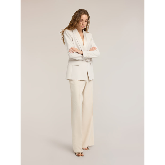 Motivi - Pantaloni palazzo in cady con inserti satin - Bianco