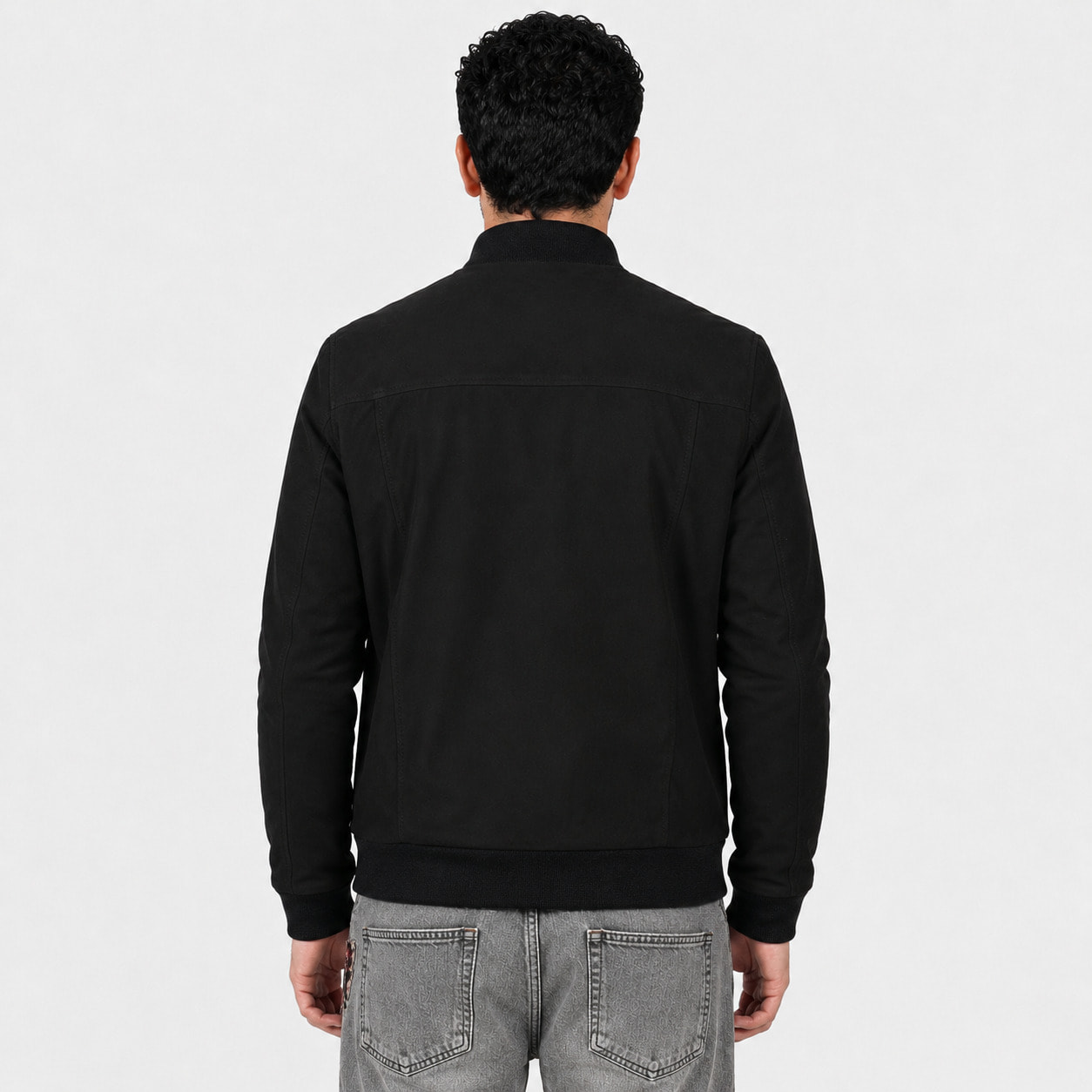 Giubbino in vera pelle di vitello scamosciata Nero-Slim Fit