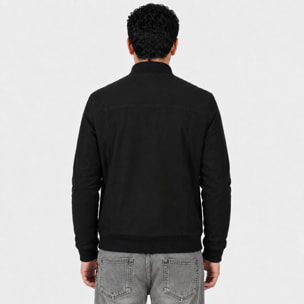 Giubbino in vera pelle di vitello scamosciata Nero-Slim Fit