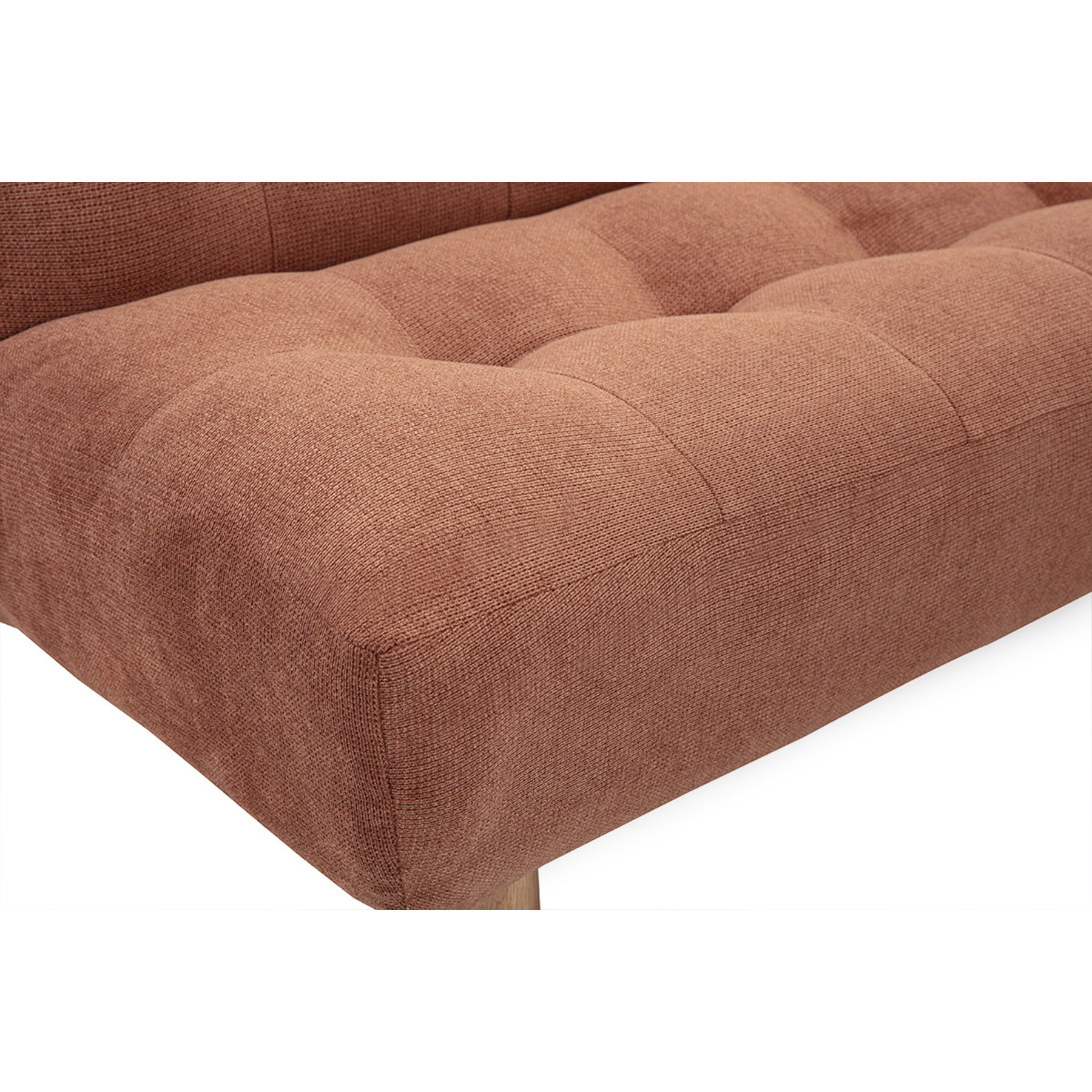 Canapé convertible scandinave 3 places en tissu chenille terre brûlée et bois clair YUMI