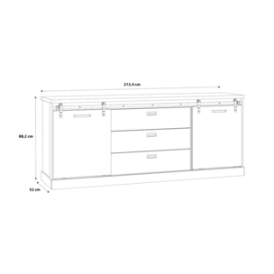 Buffet bas en bois effet chêne & noir 214cm - FACTORY