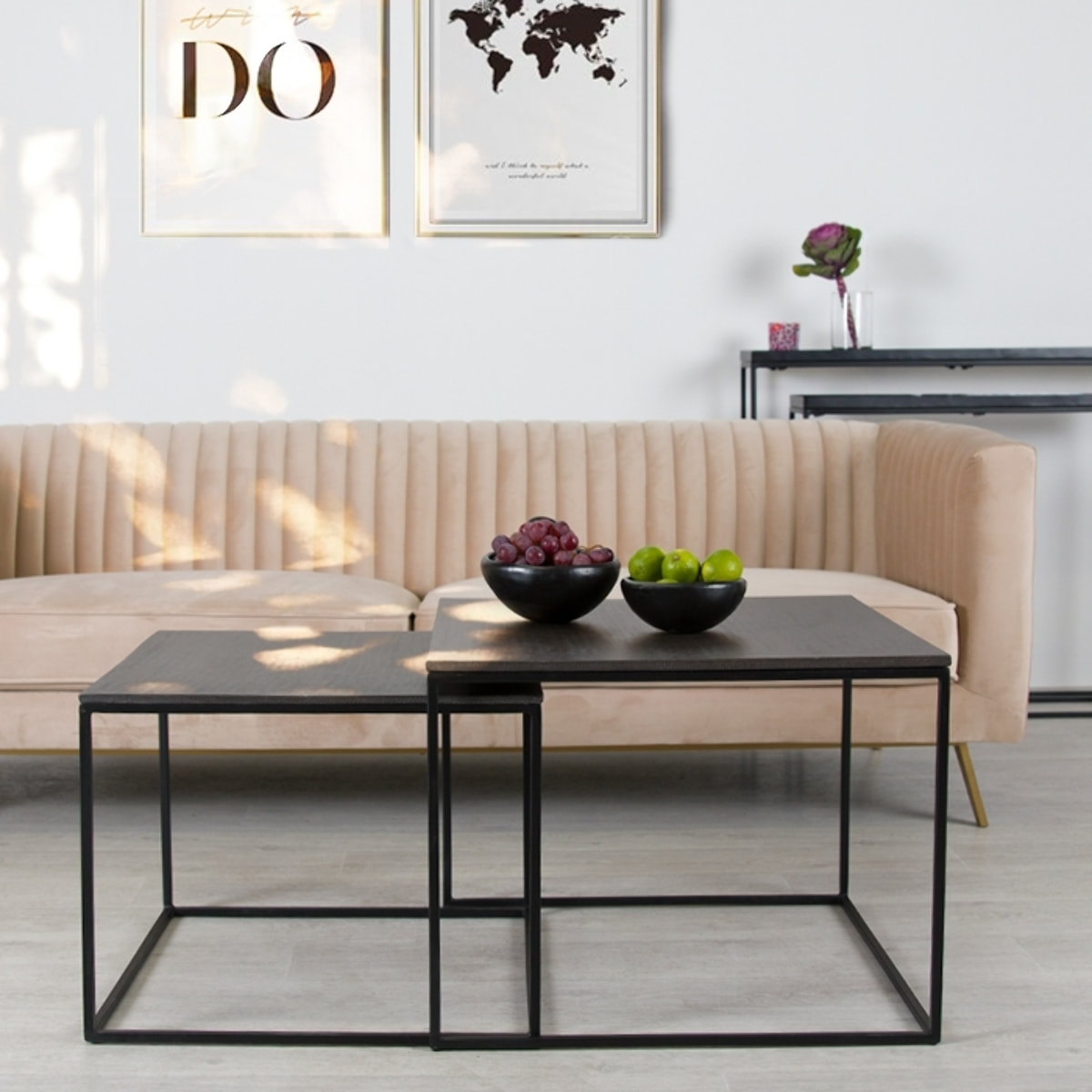 Canapé 3 places en velours beige - Gatsby