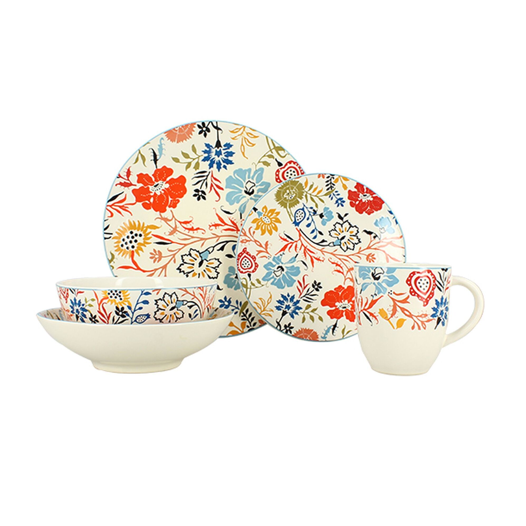 Service de table 60 pièces en porcelaine colorée JAIPUR