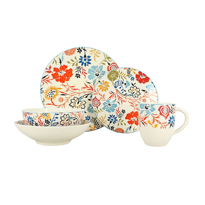 Service de table 60 pièces en porcelaine colorée JAIPUR