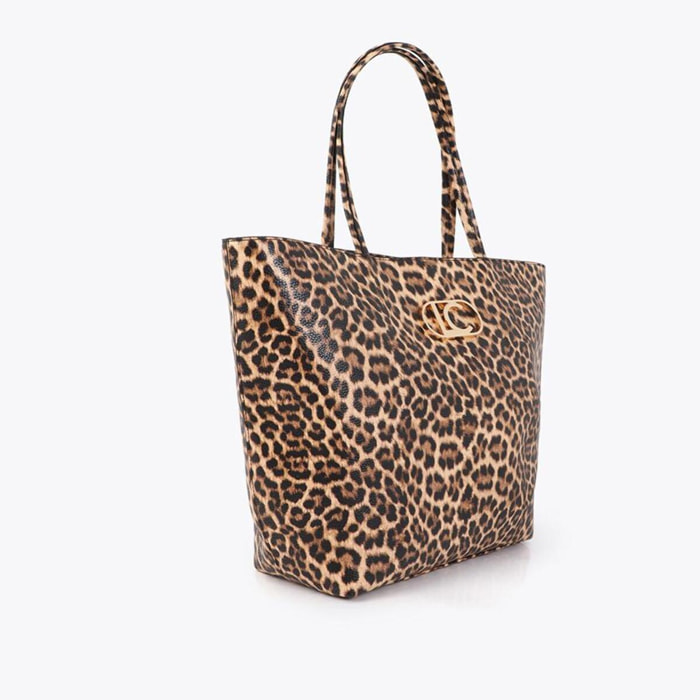 Borsa shopper basic con stampa leopardata