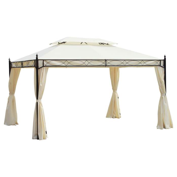 Pérgola Cenador de Jardín de Acero y Poliéster 3x4m Blanco