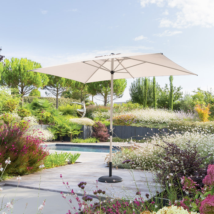 Parasol droit rectangulaire inclinable "Loompa" argile & blé 3 x 2m en aluminium et polyester