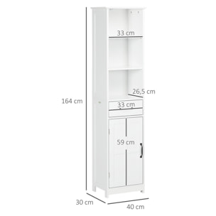Colonne salle de bain dim. 40 x 30 x 164 cm - porte, étagère, tiroir, 3 niches - blanc