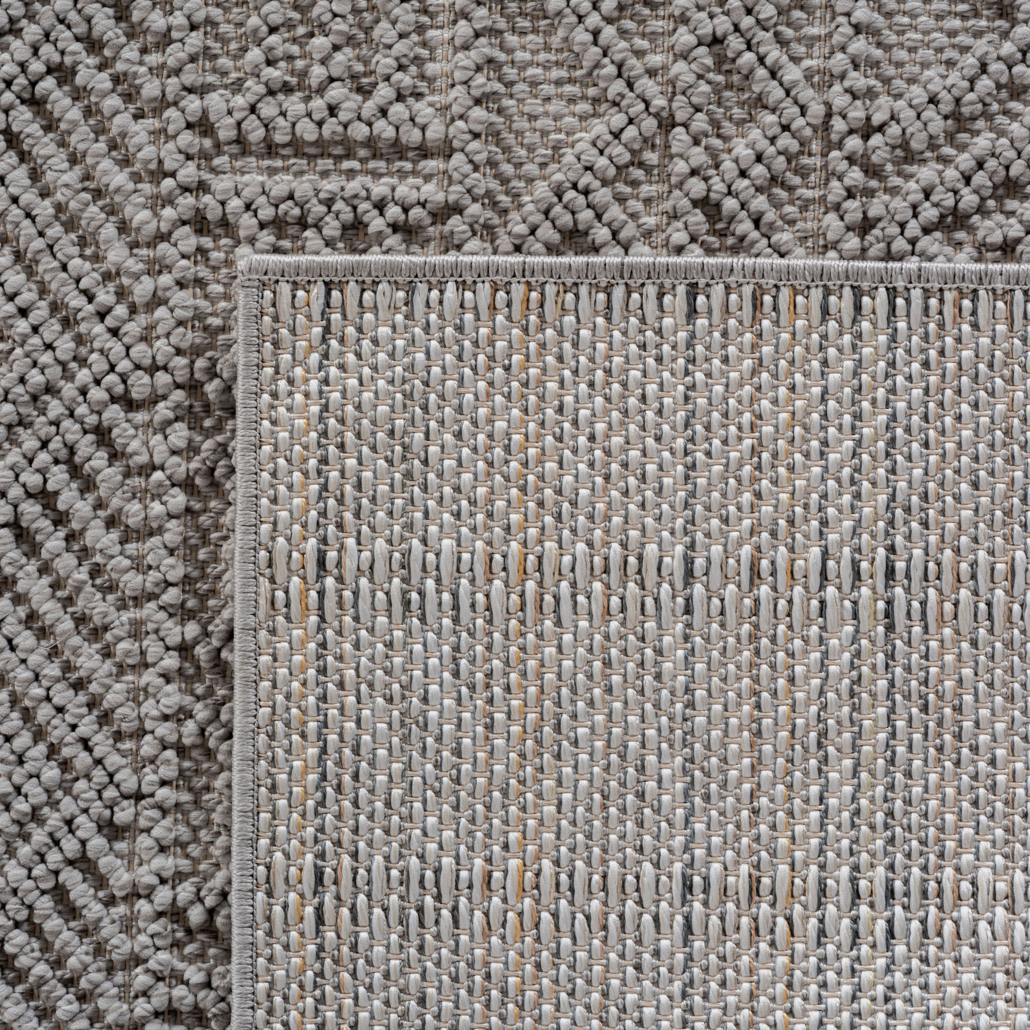 HELIX - Tapis moderne rond effet laine bouclé à motif berbère en relief gris