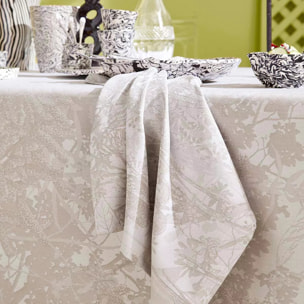 Serviette pur coton 220 g/m² motif jacquard beige Mille esprit jardins chanvre