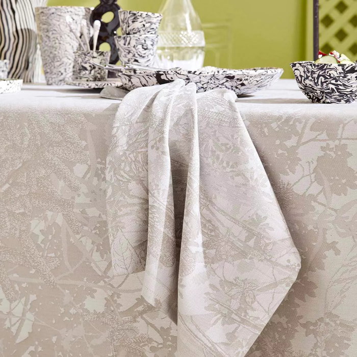 Serviette pur coton 220 g/m² motif jacquard beige Mille esprit jardins chanvre