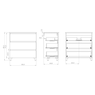 Conjunto de baño Wink | 80 cm Gris Mate | Tres cajones | Lavabo encastrado | No incluye espejo | Mueble montado | Alday