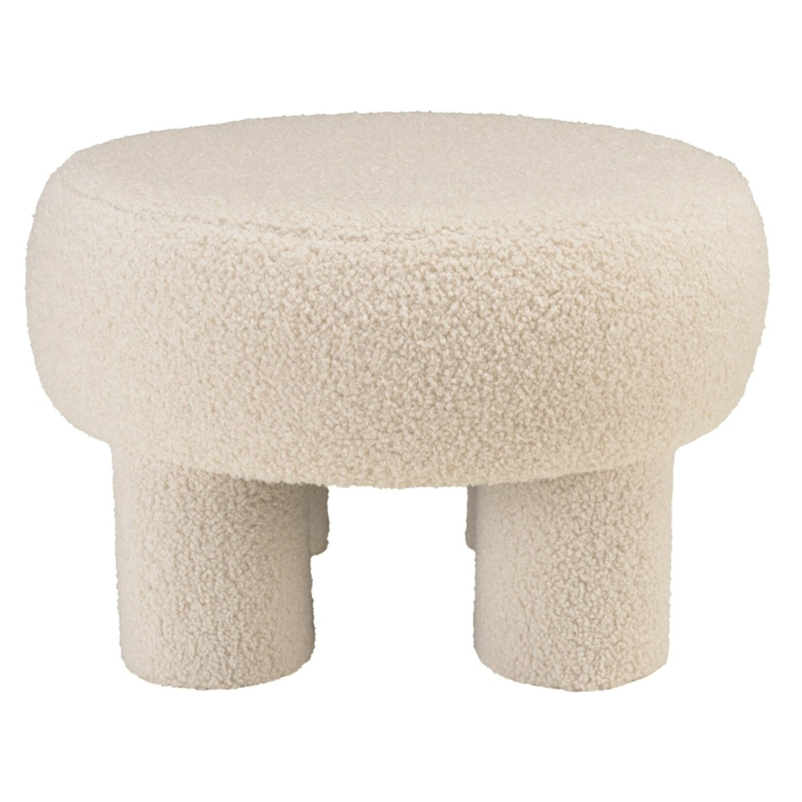 AGATHE - Pouf rond en tissu bouclette blanc D50cm
